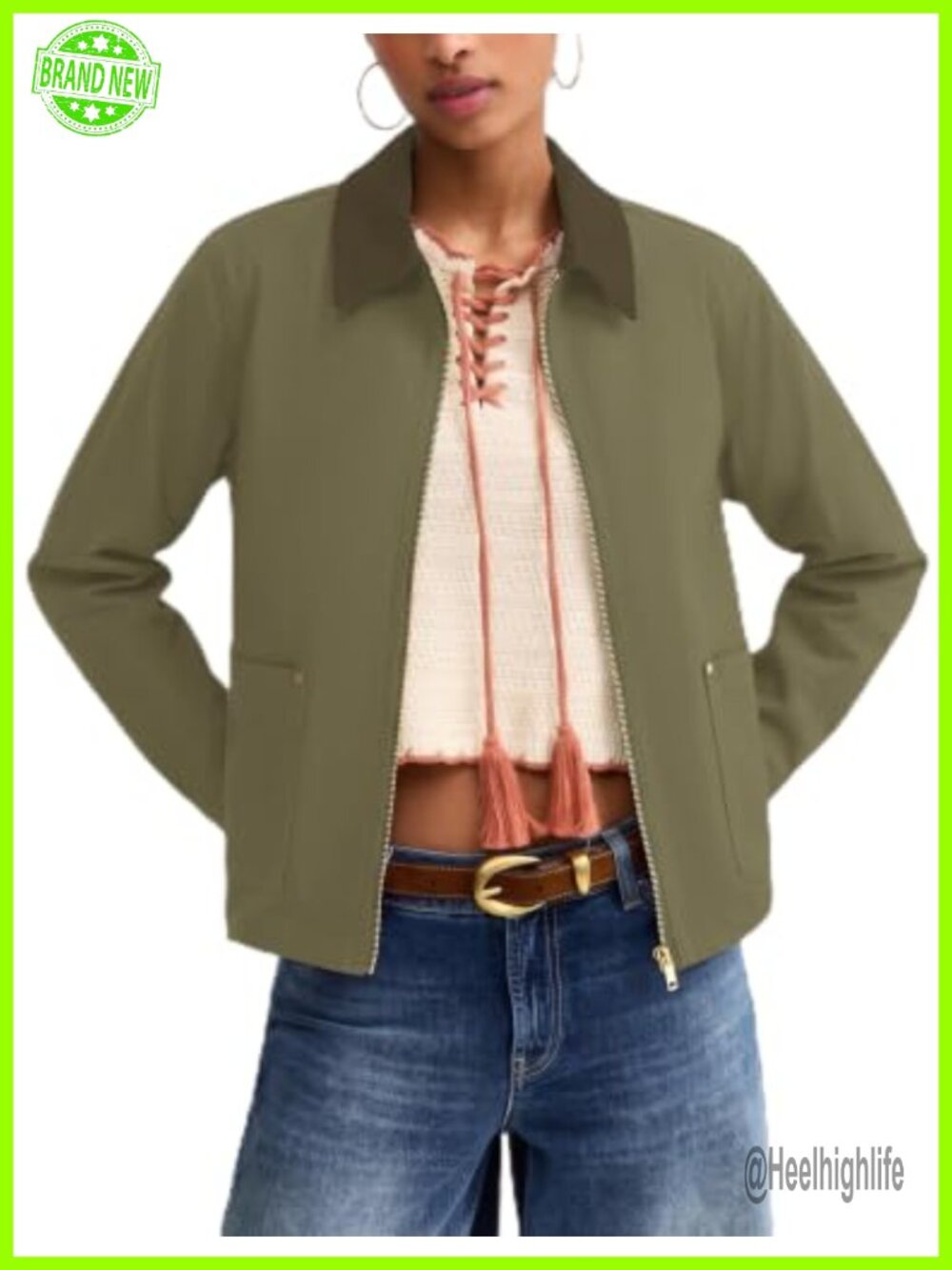 Cropped Zip Up Jacket Lightweight Casual with Pockets